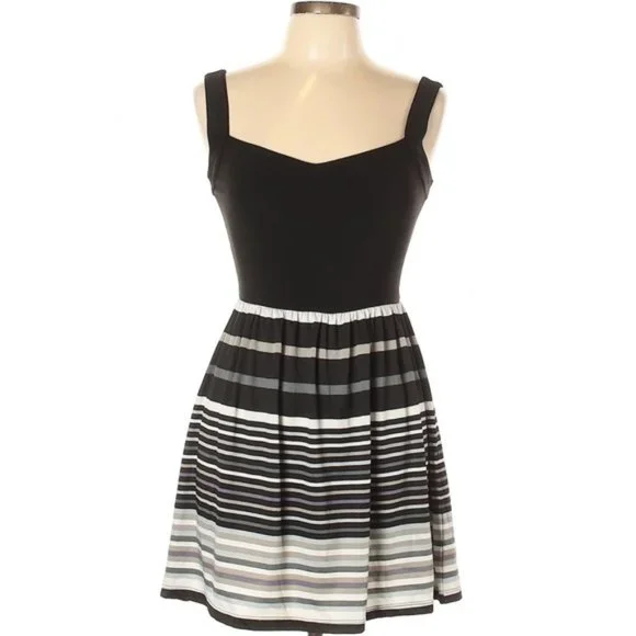 BeBop Black and Gray Striped Mini Apron Dress - Picture 1 of 10